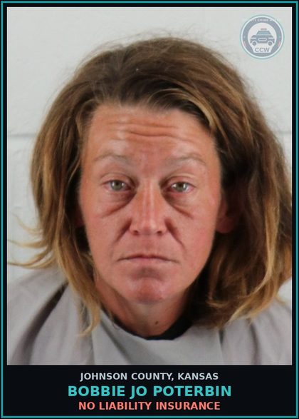 CCW arrest card for BOBBIE JO POTERBIN in Johnson County: NO LIABILITY INSURANCE
