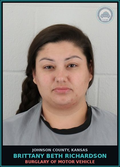 CCW arrest card for BRITTANY BETH RICHARDSON in Johnson County: BURGLARY OF MOTOR VEHICLE