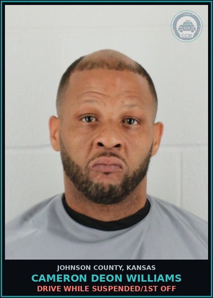 CCW arrest card for CAMERON DEON WILLIAMS in Johnson County: DRIVE WHILE SUSPENDED/1ST OFF
