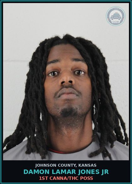 CCW arrest card for DAMON LAMAR JONES JR in Johnson County: 1ST Canna/THC POSS