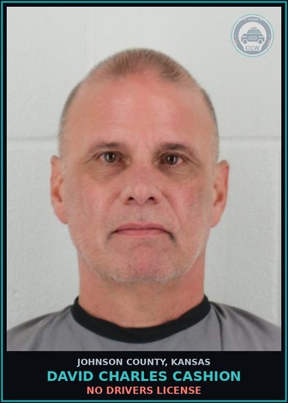 CCW arrest card for DAVID CHARLES CASHION in Johnson County: NO DRIVERS LICENSE