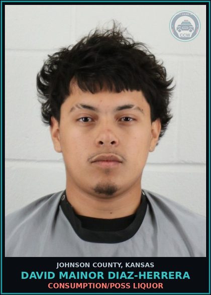 CCW arrest card for DAVID MAINOR DIAZ-HERRERA in Johnson County: CONSUMPTION/POSS LIQUOR