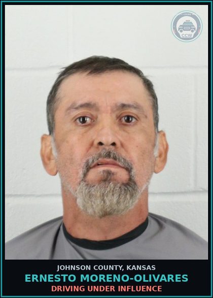CCW arrest card for ERNESTO MORENO-OLIVARES in Johnson County: DRIVING UNDER INFLUENCE