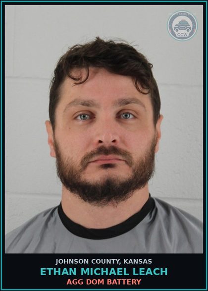 CCW arrest card for ETHAN MICHAEL LEACH in Johnson County: AGG DOM BATTERY