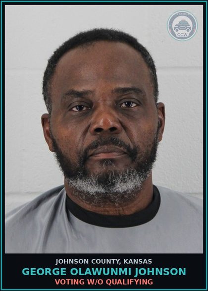 CCW arrest card for GEORGE OLAWUNMI JOHNSON in Johnson County: VOTING W/O QUALIFYING