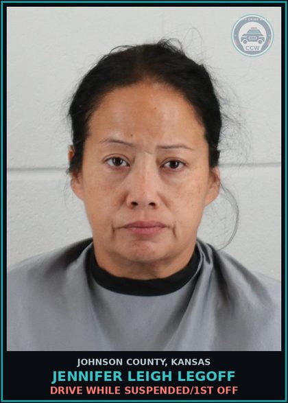 CCW arrest card for JENNIFER LEIGH LEGOFF in Johnson County: DRIVE WHILE SUSPENDED/1ST OFF