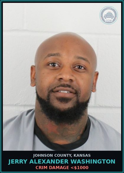 CCW arrest card for JERRY ALEXANDER WASHINGTON in Johnson County: CRIM DAMAGE <$1000