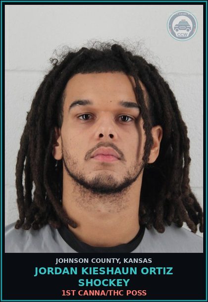 CCW arrest card for JORDAN KIESHAUN ORTIZ SHOCKEY in Johnson County: 1ST Canna/THC POSS