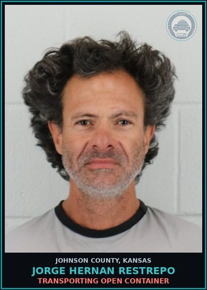 CCW arrest card for JORGE HERNAN RESTREPO in Johnson County: TRANSPORTING OPEN CONTAINER