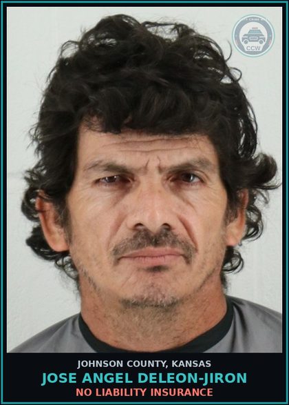 CCW arrest card for JOSE ANGEL DELEON-JIRON in Johnson County: NO LIABILITY INSURANCE