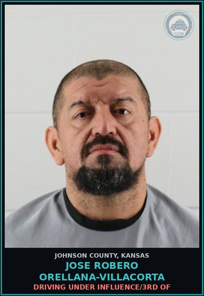 CCW arrest card for JOSE ROBERO ORELLANA-VILLACORTA in Johnson County: DRIVING UNDER INFLUENCE/3RD OF