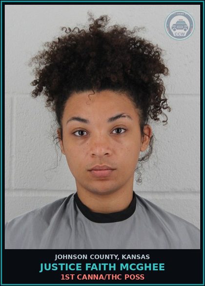 CCW arrest card for JUSTICE FAITH MCGHEE in Johnson County: 1ST Canna/THC POSS