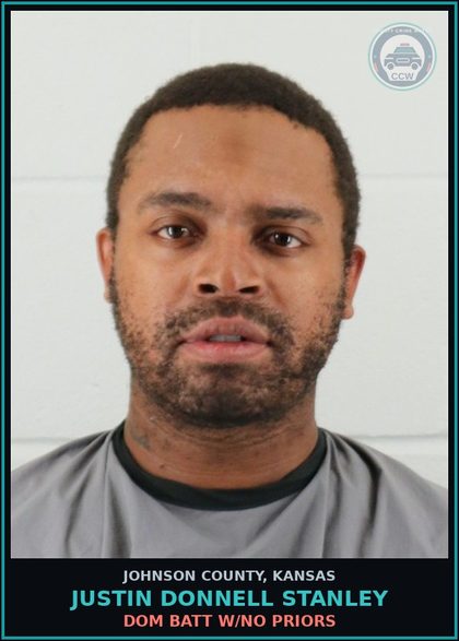 CCW arrest card for JUSTIN DONNELL STANLEY in Johnson County: DOM BATT W/NO PRIORS