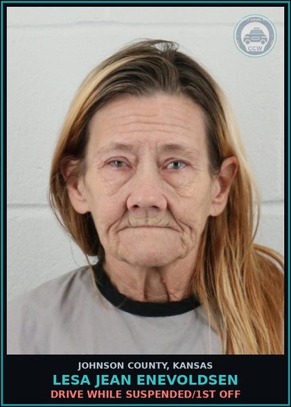 CCW arrest card for LESA JEAN ENEVOLDSEN in Johnson County: DRIVE WHILE SUSPENDED/1ST OFF