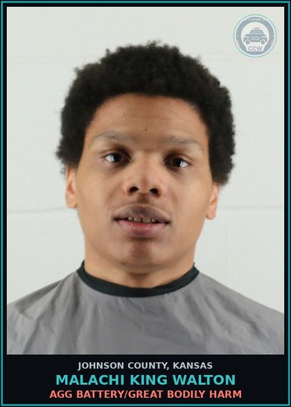 CCW arrest card for MALACHI KING WALTON in Johnson County: AGG BATTERY/GREAT BODILY HARM