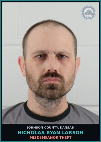 CCW arrest card for NICHOLAS RYAN LARSON in Johnson County: DRUG PARAPHERNALIA - MB