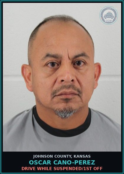 CCW arrest card for OSCAR CANO-PEREZ in Johnson County: DRIVE WHILE SUSPENDED/1ST OFF