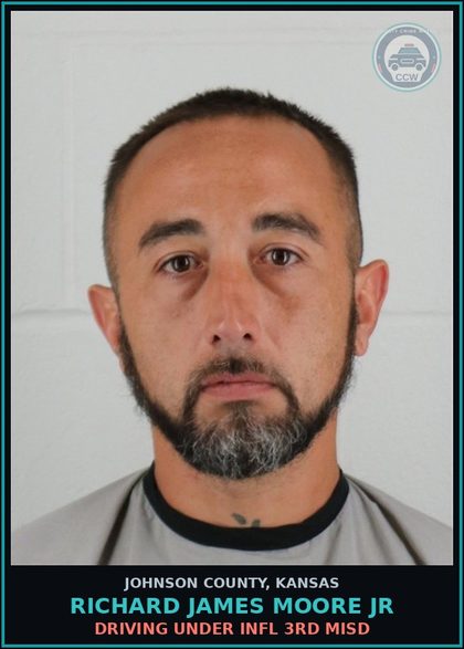 CCW arrest card for RICHARD JAMES MOORE JR in Johnson County: DRIVING UNDER INFL 3RD MISD
