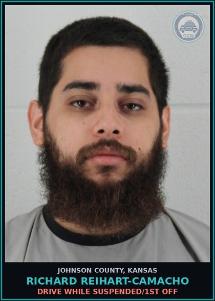 CCW arrest card for RICHARD REIHART-CAMACHO in Johnson County: DRIVE WHILE SUSPENDED/1ST OFF