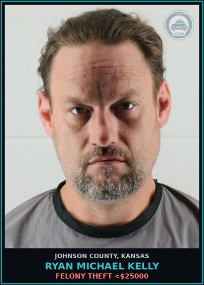 CCW arrest card for RYAN MICHAEL KELLY in Johnson County: FELONY THEFT <$25000