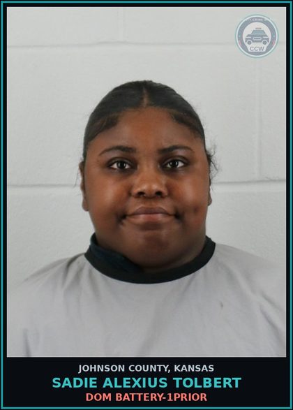CCW arrest card for SADIE ALEXIUS TOLBERT in Johnson County: DOM BATTERY-1PRIOR