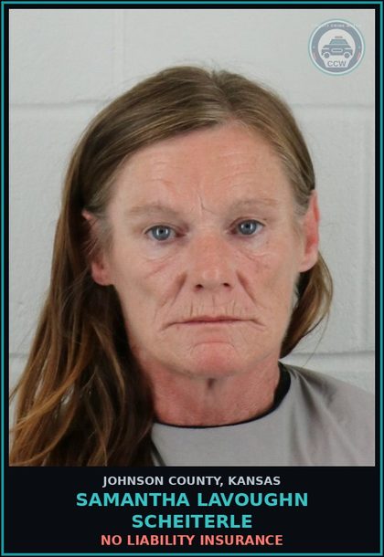 CCW arrest card for SAMANTHA LAVOUGHN SCHEITERLE in Johnson County: NO LIABILITY INSURANCE