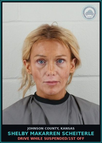 CCW arrest card for SHELBY MAKARREN SCHEITERLE in Johnson County: DRIVE WHILE SUSPENDED/1ST OFF