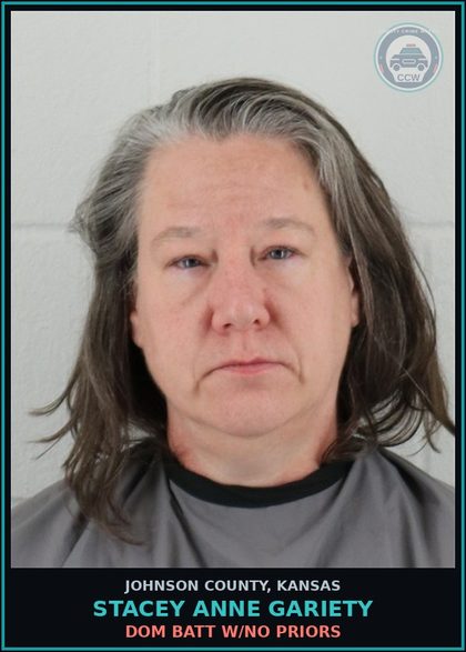 CCW arrest card for STACEY ANNE GARIETY in Johnson County: DOM BATT W/NO PRIORS