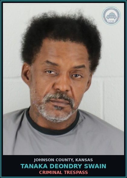 CCW arrest card for TANAKA DEONDRY SWAIN in Johnson County: CRIMINAL TRESPASS