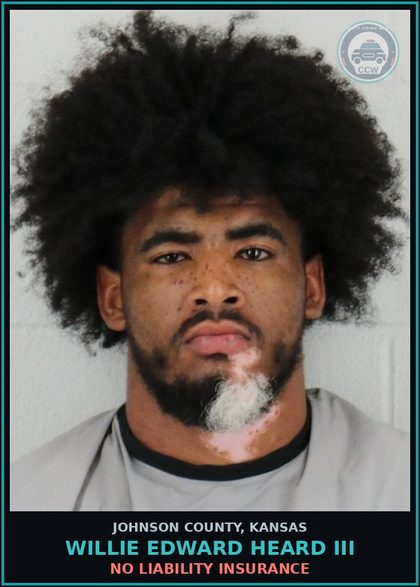 CCW arrest card for WILLIE EDWARD HEARD III in Johnson County: NO LIABILITY INSURANCE