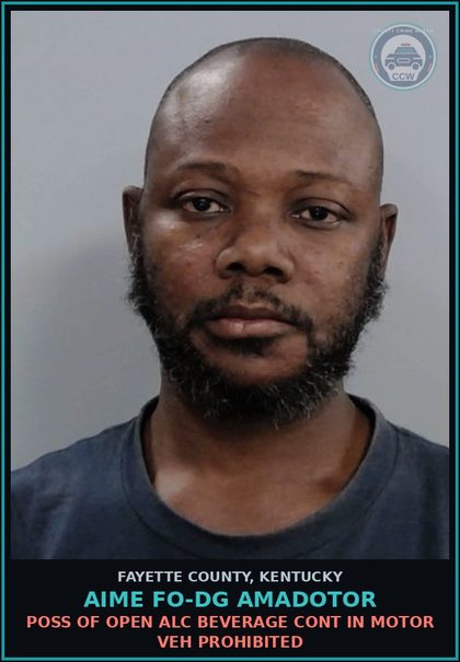 CCW arrest card for AIME FO-DG AMADOTOR in Fayette County: OPER MTR VEHICLE U/INFL ALC .08 (189A.010(1A) - 1ST (AGG CIR)