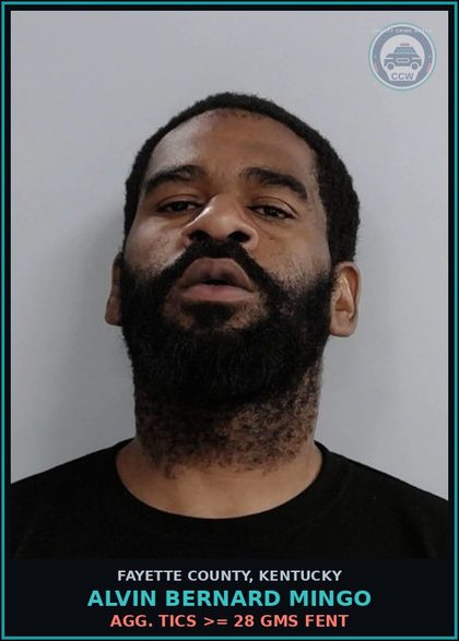 CCW arrest card for ALVIN BERNARD MINGO in Fayette County: AGG. TICS >= 28 GMS Fent