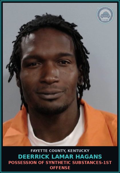 CCW arrest card for DEERRICK LAMAR HAGANS in Fayette County: POSSESSION OF SYNTHETIC DRUGS-1ST OFFENSE