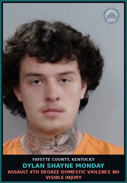 CCW arrest card for DYLAN SHAYNE MONDAY in Fayette County: ASSAULT 4TH DEGREE DOMESTIC VIOLENCE NO VISIBLE INJURY