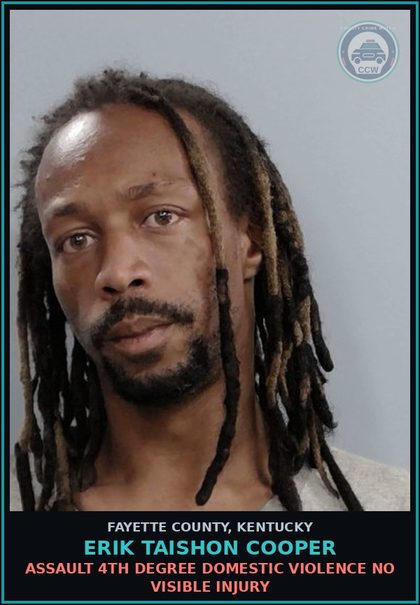 CCW arrest card for ERIK TAISHON COOPER in Fayette County: ASSAULT 4TH DEGREE DOMESTIC VIOLENCE NO VISIBLE INJURY
