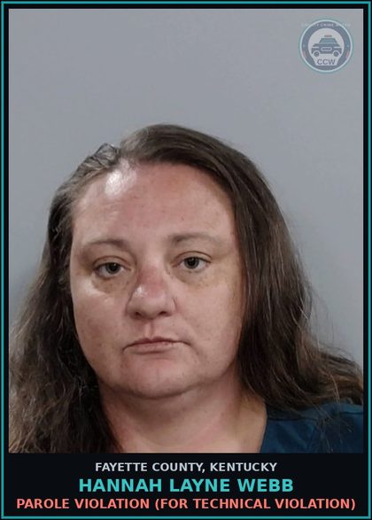 CCW arrest card for HANNAH LAYNE WEBB in Fayette County: PAROLE VIOLATION (FOR TECHNICAL VIOLATION)
