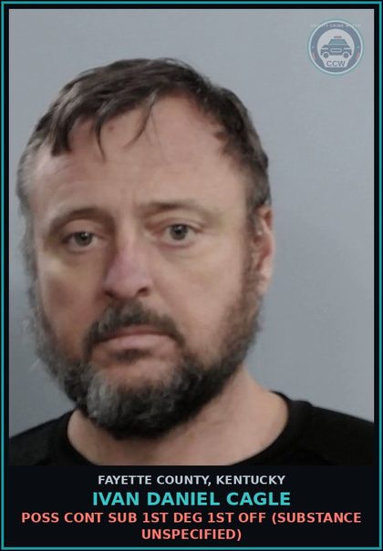 CCW arrest card for IVAN DANIEL CAGLE in Fayette County: OPER MTR VEHICLE U/INFL SUBST (189A.010(1C) - 1ST