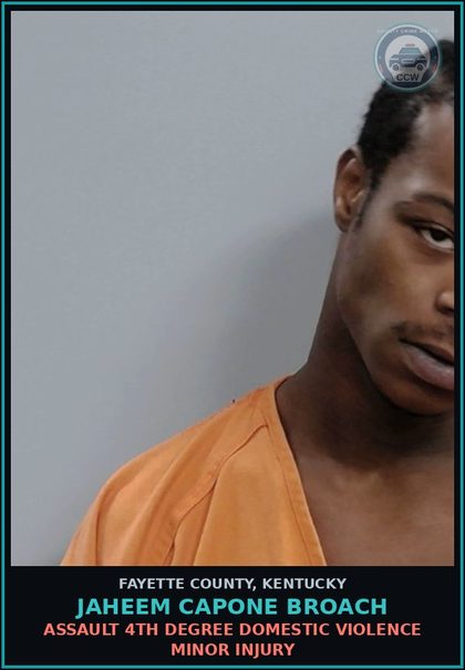 CCW arrest card for JAHEEM CAPONE BROACH in Fayette County: POSS CONT SUB, 1ST DEGREE, 1ST OFFENSE - DRUG UNSPECIFIED