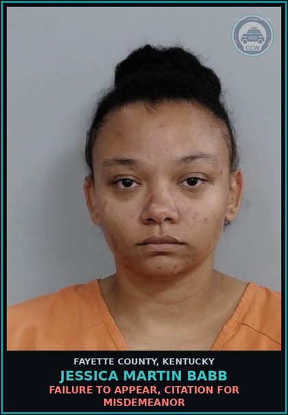 CCW arrest card for JESSICA MARTIN BABB in Fayette County: FAILURE TO APPEAR, CITATION FOR MISDEMEANOR