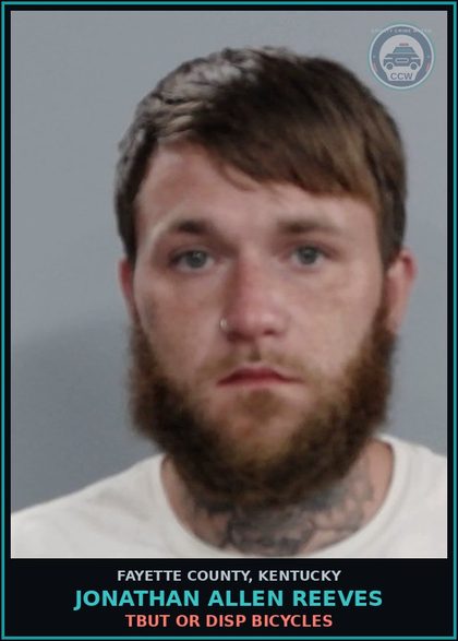 CCW arrest card for JONATHAN ALLEN REEVES in Fayette County: TBUT OR DISP BICYCLES