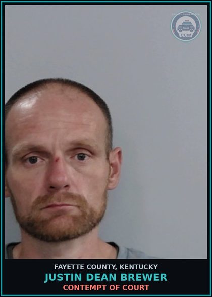 CCW arrest card for JUSTIN DEAN BREWER in Fayette County: CONTEMPT OF COURT