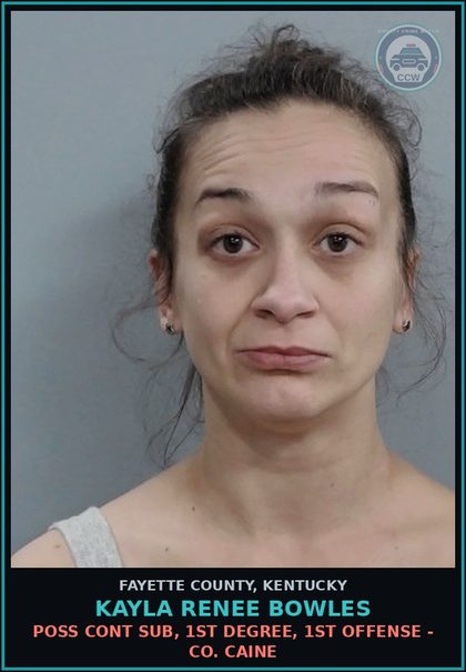 CCW arrest card for KAYLA RENEE BOWLES in Fayette County: POSS CONT SUB, 1ST DEGREE, 1ST OFFENSE - COCAINE
