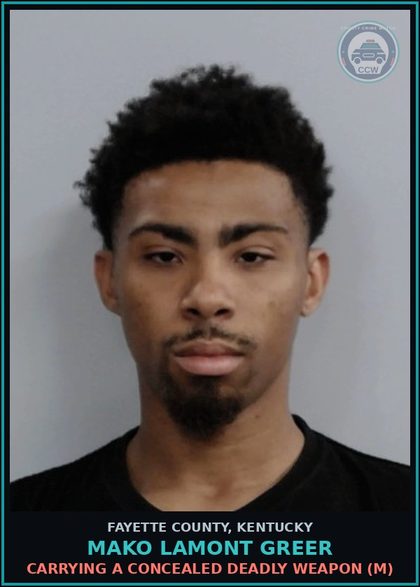 CCW arrest card for MAKO LAMONT GREER in Fayette County: TRAFFIC IN Canna, LESS THAN 8 OZ - 1ST OFFENSE
