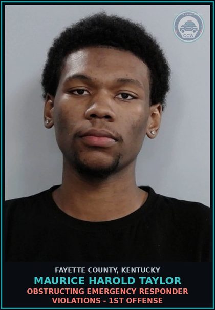 CCW arrest card for MAURICE HAROLD TAYLOR in Fayette County: OBSTRUCTING EMERGENCY RESPONDER VIOLATIONS - 1ST OFFENSE