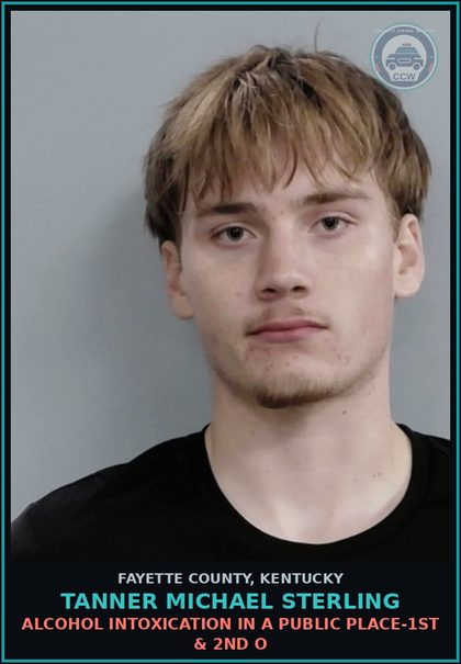 CCW arrest card for TANNER MICHAEL STERLING in Fayette County: ALCOHOL INTOXICATION IN A PUBLIC PLACE-1ST & 2ND O