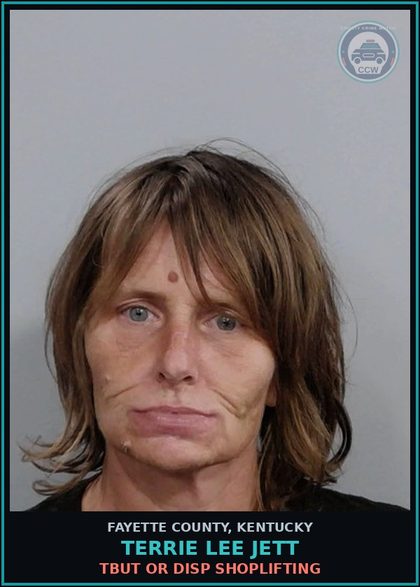 CCW arrest card for TERRIE LEE JETT in Fayette County: TBUT OR DISP SHOPLIFTING