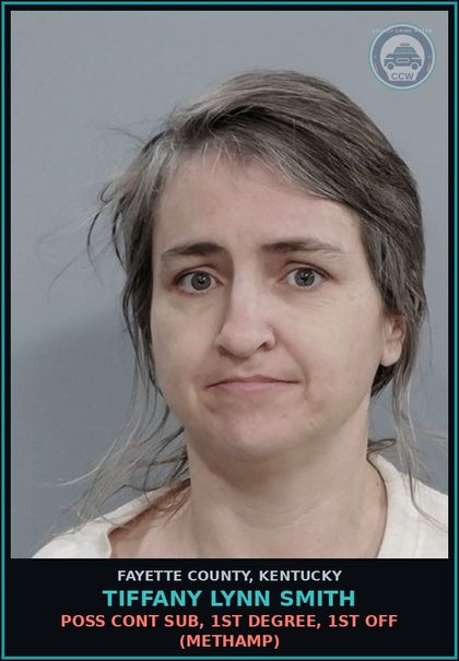 CCW arrest card for TIFFANY LYNN SMITH in Fayette County: POSS CONT SUB, 1ST DEGREE, 1ST OFF (Methamp)