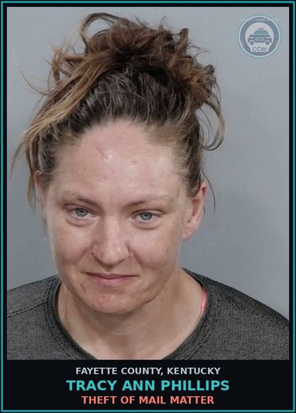 CCW arrest card for TRACY ANN PHILLIPS in Fayette County: THEFT OF MAIL MATTER