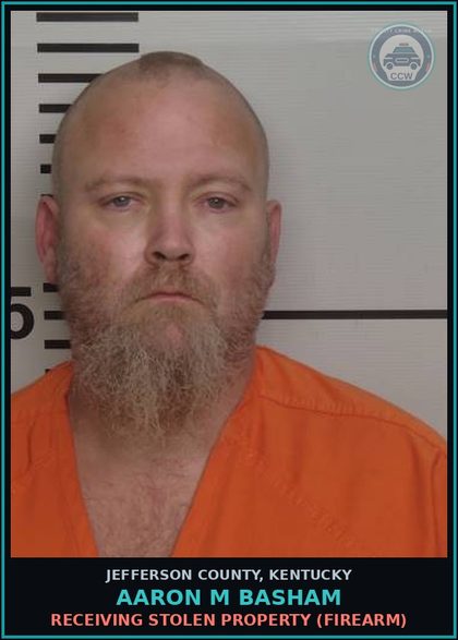 CCW arrest card for Aaron M Basham in Jefferson County: RECEIVING STOLEN PROPERTY (FIREARM)