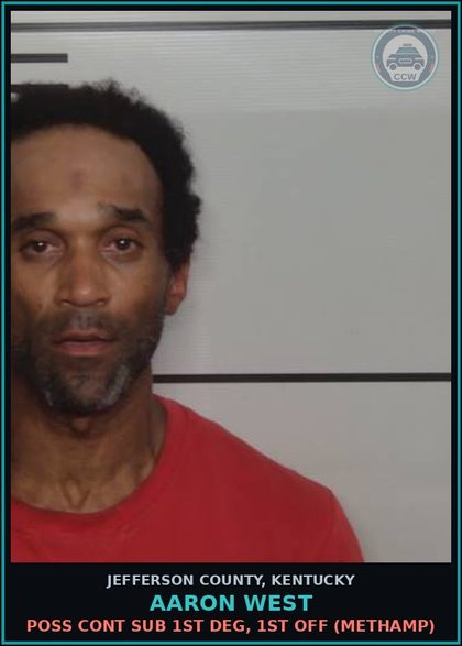 CCW arrest card for Aaron West in Jefferson County: POSS CONT SUB 1ST DEG, 1ST OFF (Methamp)
